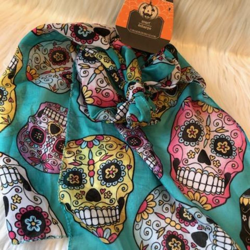 Lightweight Turquoise Sugar Skull Scarf